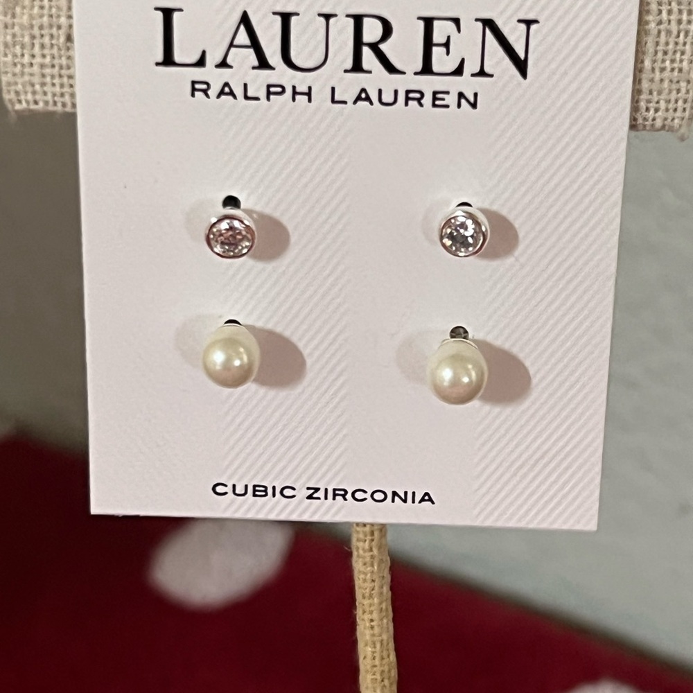 NWT Lauren Ralph Lauren Cubic Zirconia and Pearl Earrings #JW7